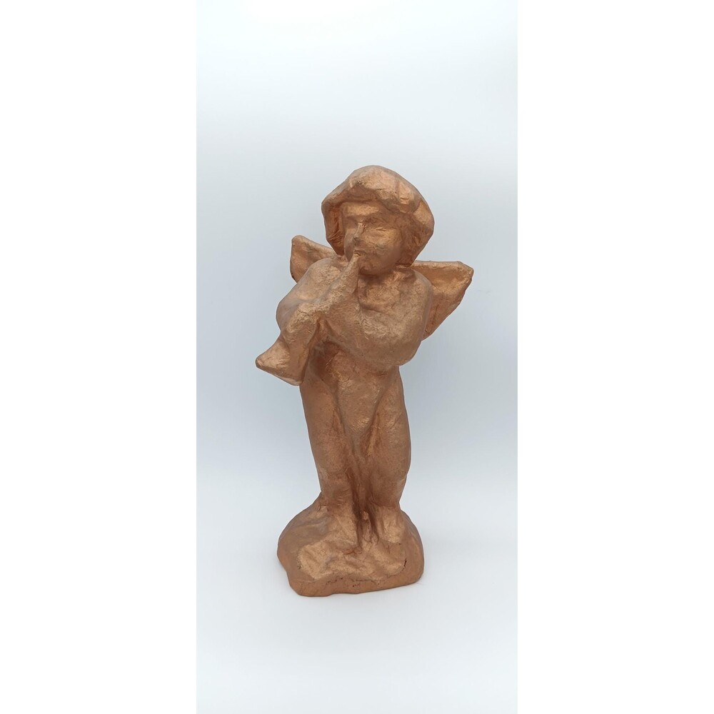 Vintage Paper Mache Angel • 12" Trumpet Figurine, Philippines Folk Art
